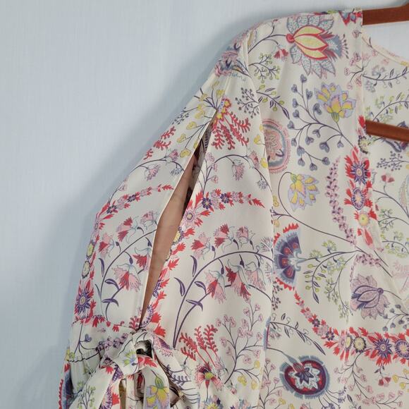 Rose + Olive floral long tie sleeve v-neck top size 3X multicolor boho - Picture 8 of 12